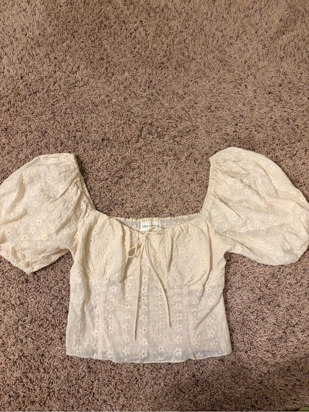 Women's Cream Eyelet Puff-Sleeve Top